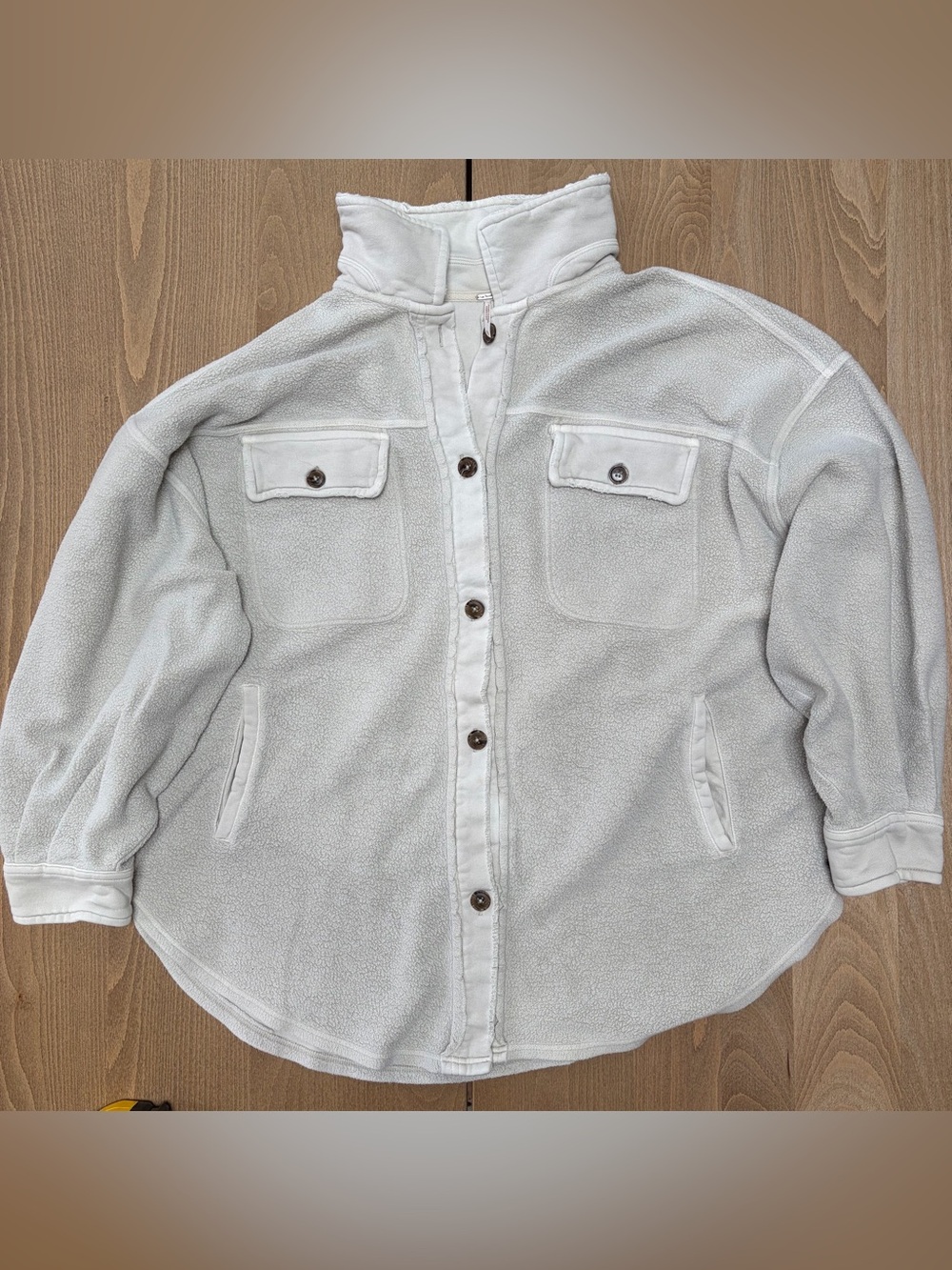 Free People Ivory Sherpa Button-Up Oversized Shacket